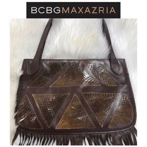 BCBGMaxAzaria brown leather snake skin pattern mini shoulder bag. NWOT.